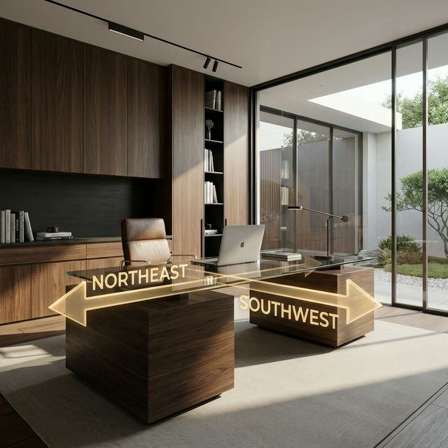 Sleek modern home office with Vastu directional guides for focus and productivity | Dr. Dhaval Trivedi